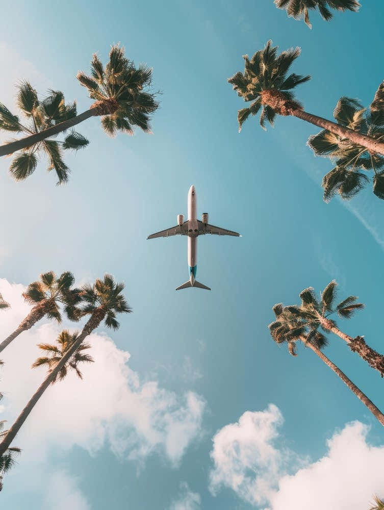 Airplane Flying Over Palm Trees 2