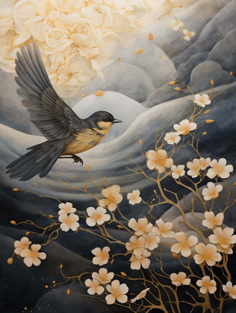 House Sparrow 2 Gold Detail Painting