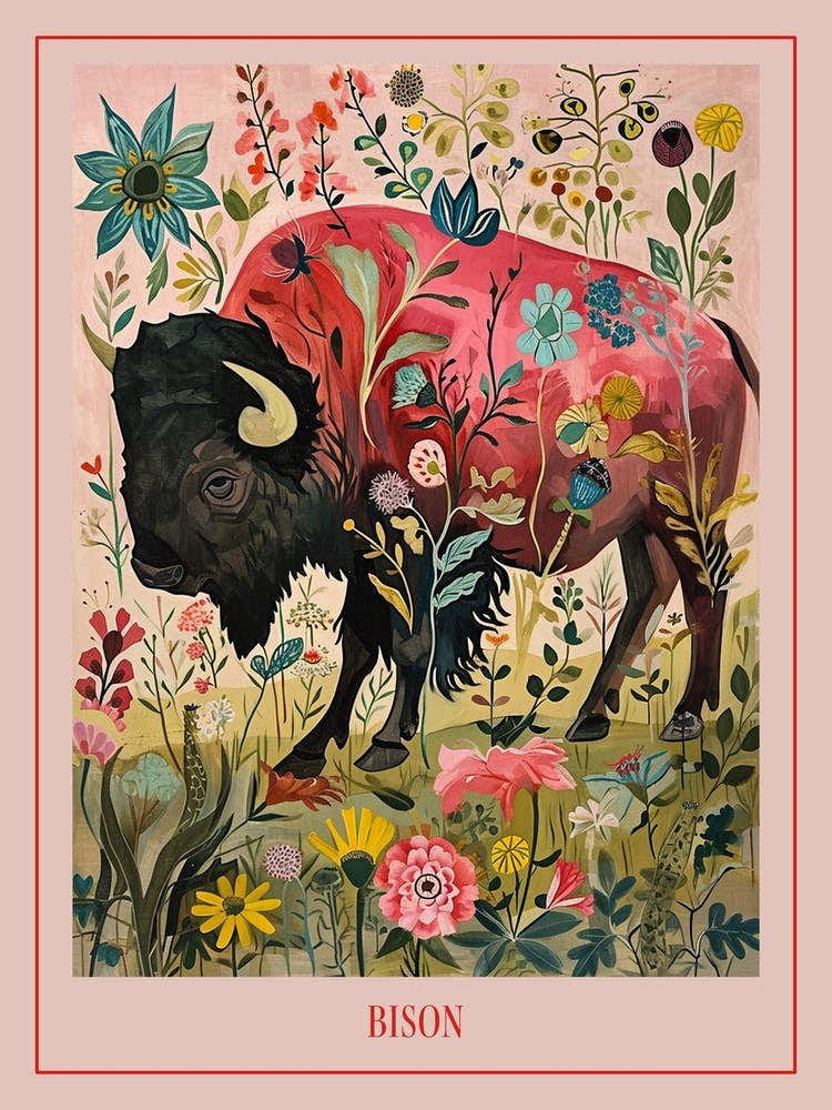 Floral Animal Painting Bison 2 Poster