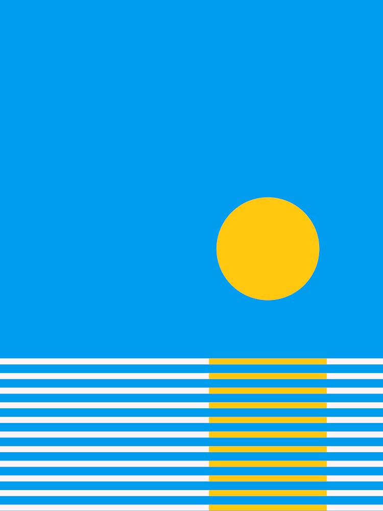 Ocean Sky, Abstract Art, geometric, blue, decor, cool, mid century, bright, colorful, minimal, retro, vintage, bauhaus, european, exhibition, landscape