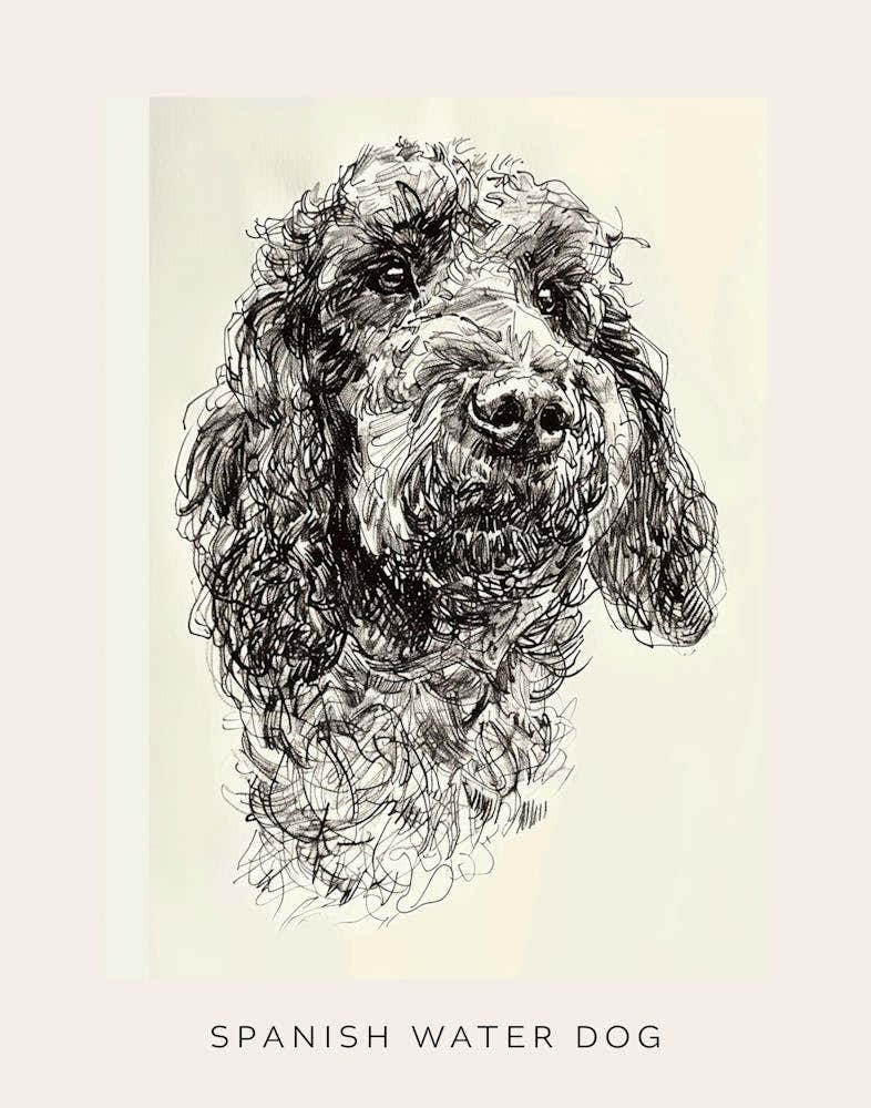 Spanish Water Dog Line Sketch 2 Poster