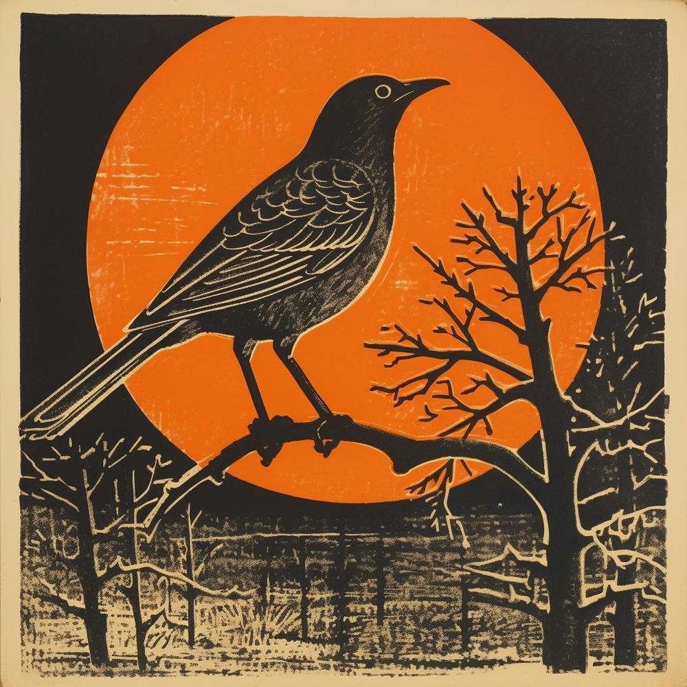 Retro Bird Lithograph European Robin 2