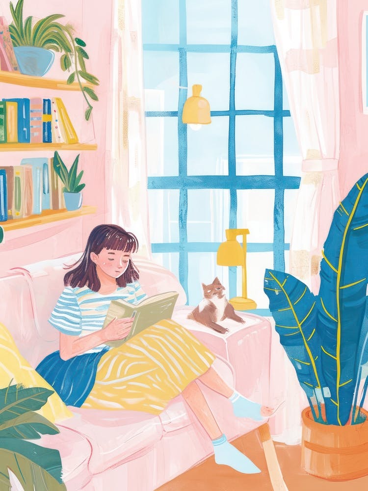Girl Reading A Book Lo Fi Kawaii Illustration 11