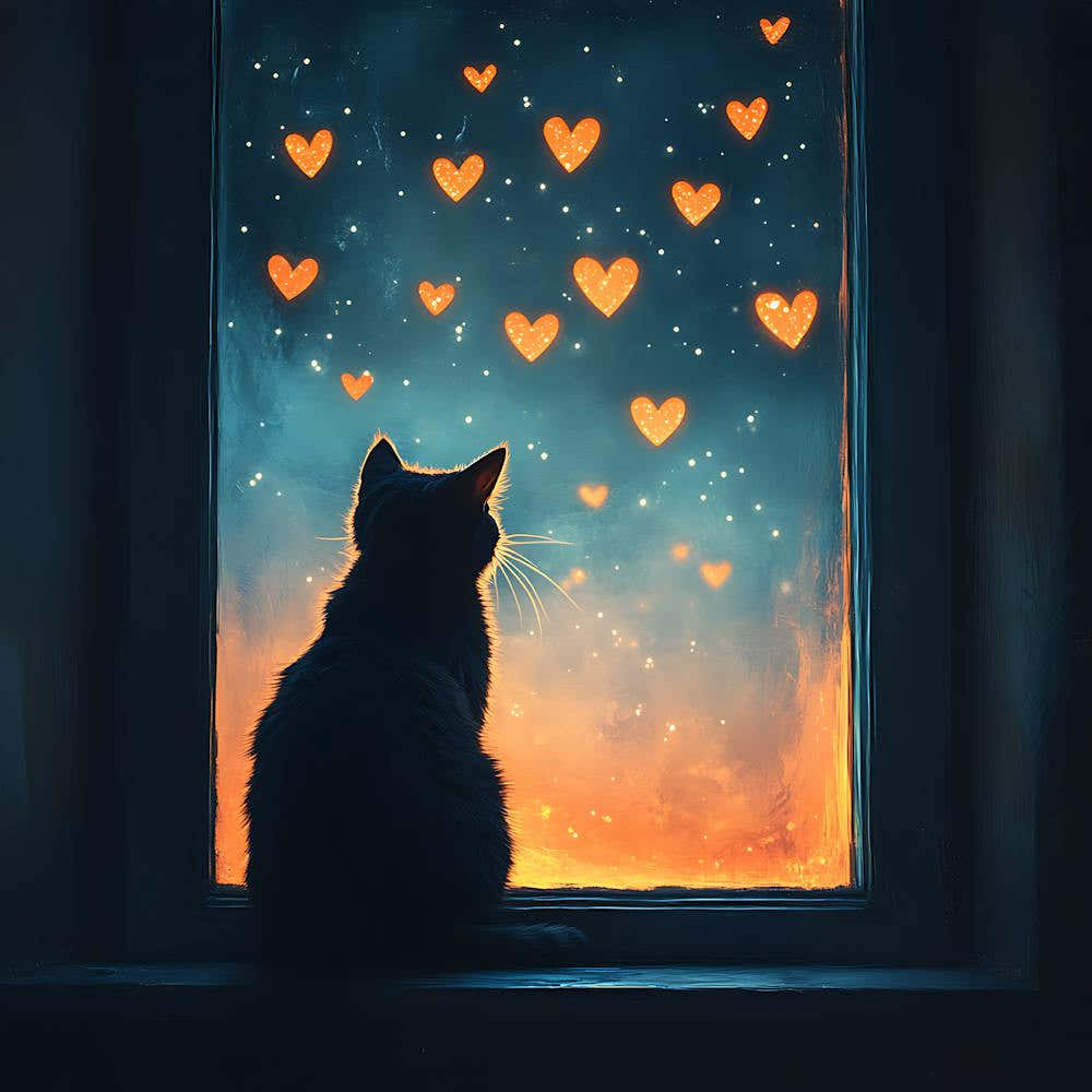 Dreamy Night Sky with Heart Stars Cat 10