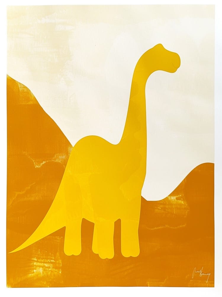 Mustard Linocut Dinosaur Silhouette 4