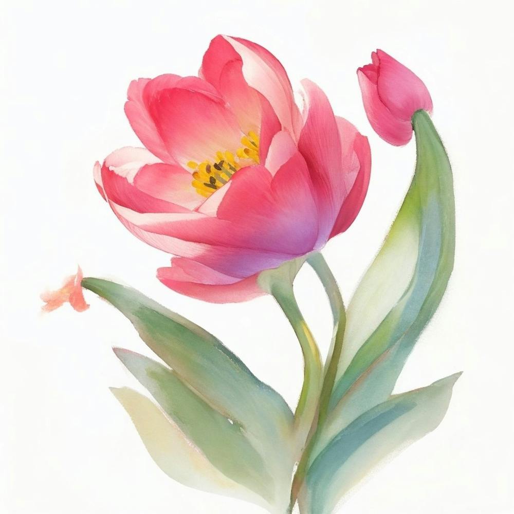 Tulip Rose Painted In Watercolor 0 1