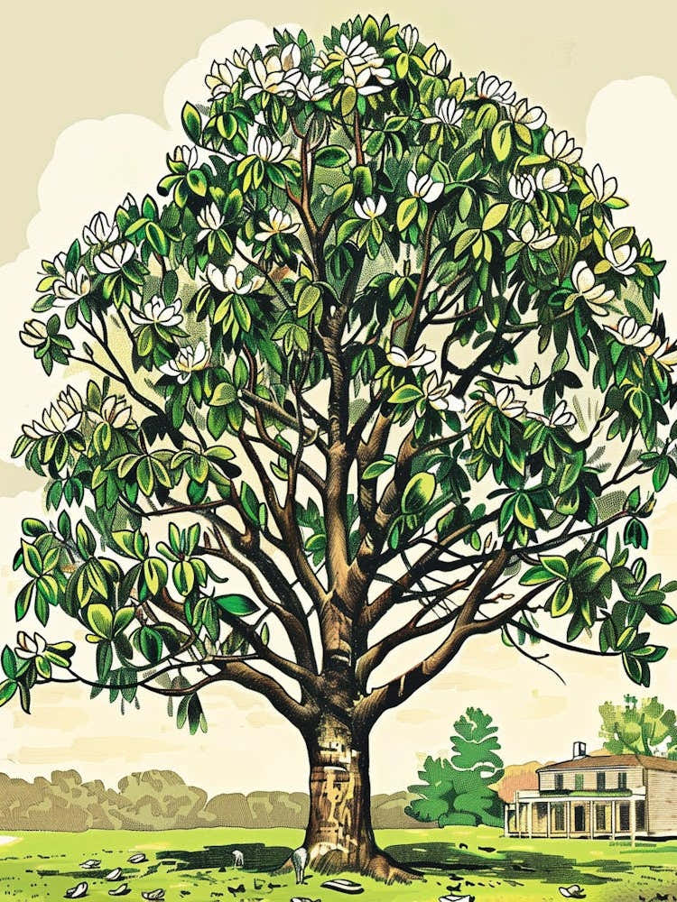 Magnolia Tree Storybook Illustration 4