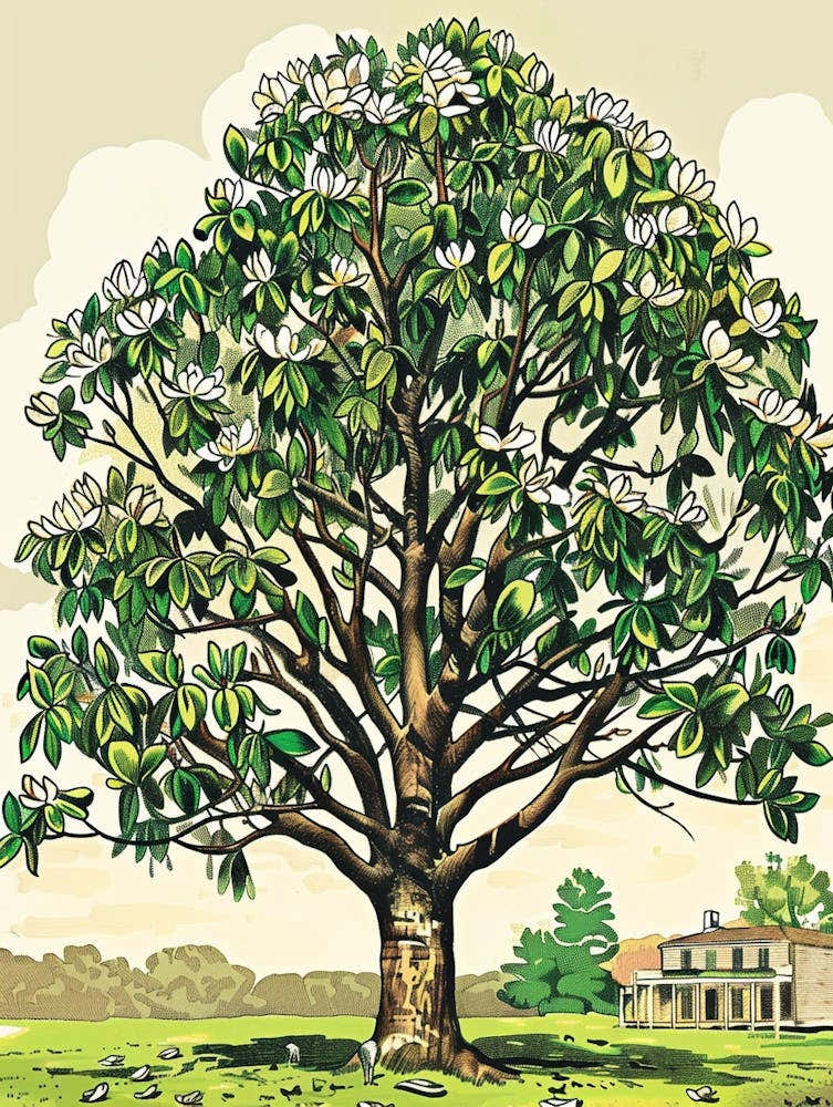 Magnolia Tree Storybook Illustration 4