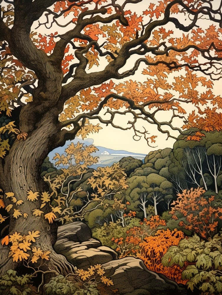 Oak 1 Vintage Autumn Tree Print