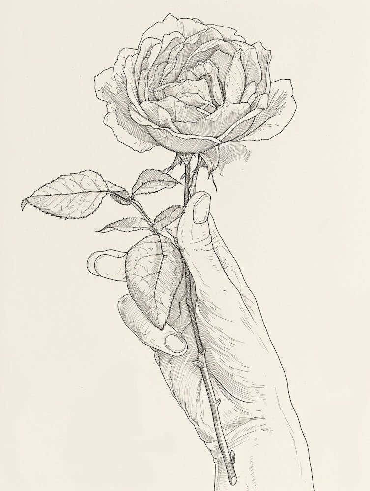 Rose In A Hand Line Drawing 3