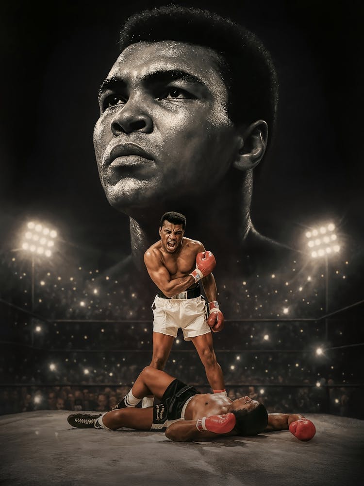 Muhammad Ali - The Greatest of all Time: Celebrate the legend of Muhammad Ali with this powerful black and white poster capturing his iconic knockout of Sonny Liston. A timeless tribute to the GOAT of boxing — blending fitness, victory, and raw inspiration. Perfect for gym walls, sports fans, and lovers of true champions.