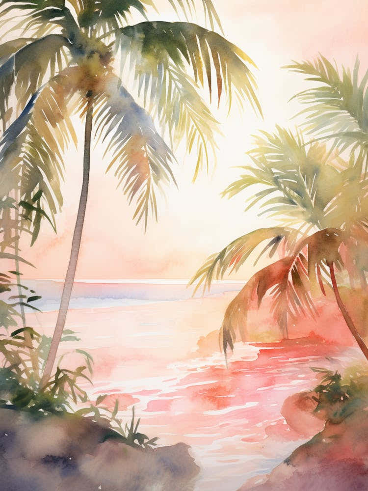 Watercolor Painting Of Playa Paraiso, Tulum Mexico 3
