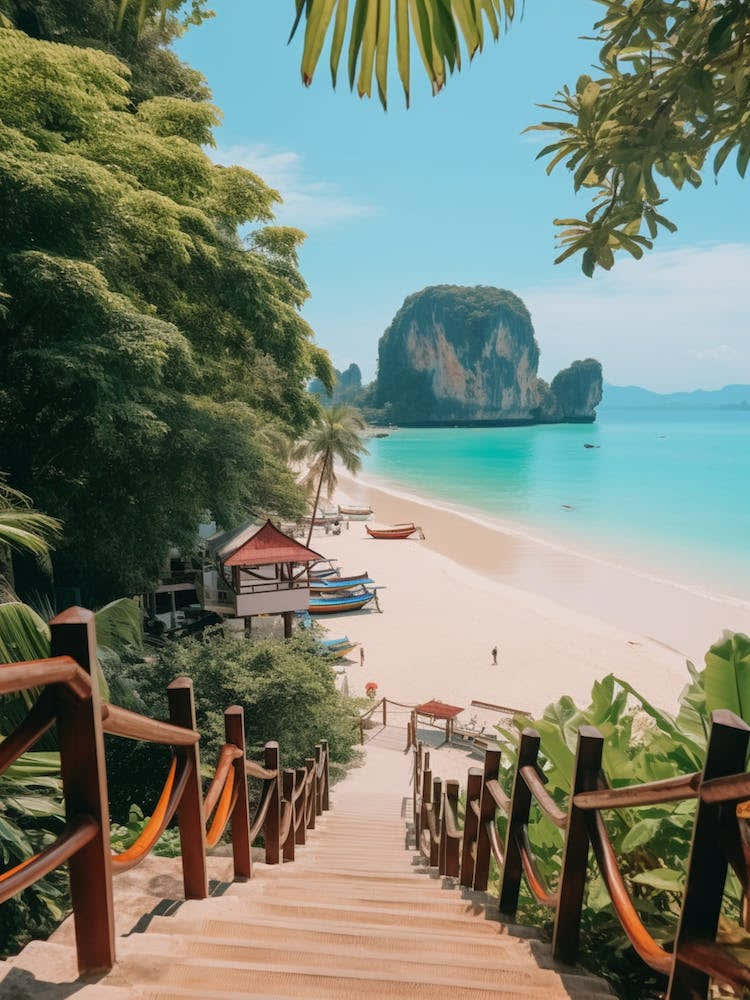 Railay Beach Krabi Thailand Turquoise And Pink Tones 3