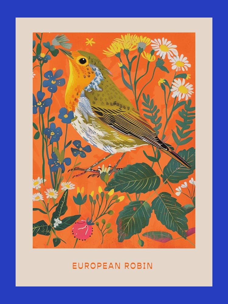 Spring Birds Poster European Robin 3