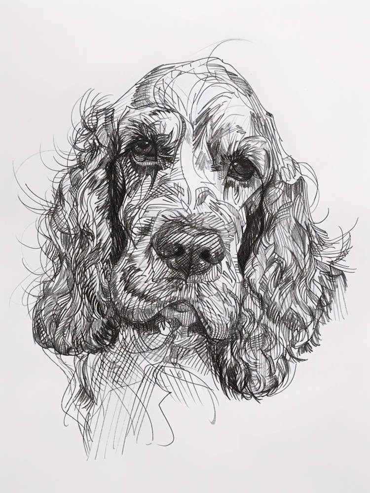 English Cocker Spaniel Dog Line Sketch 2
