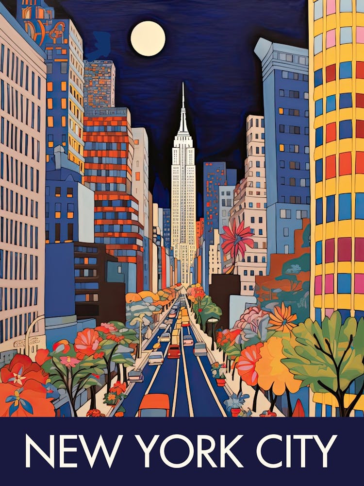 New York City United States Travel Print Painting Cute