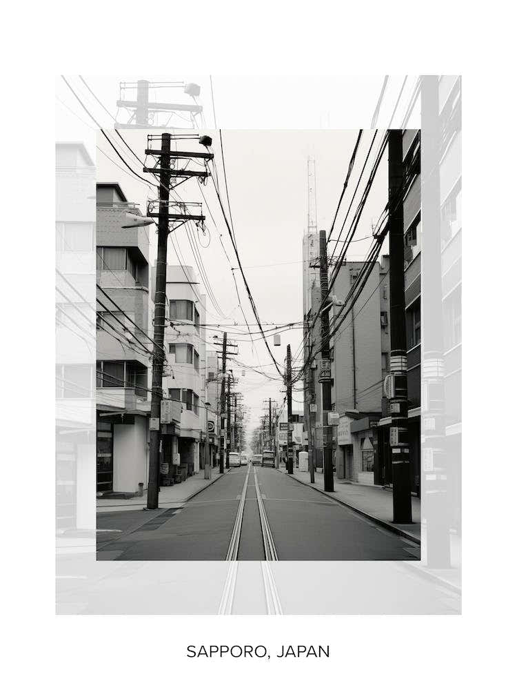 Poster Of Sapporo, Japan, Black And White Old Photo 3