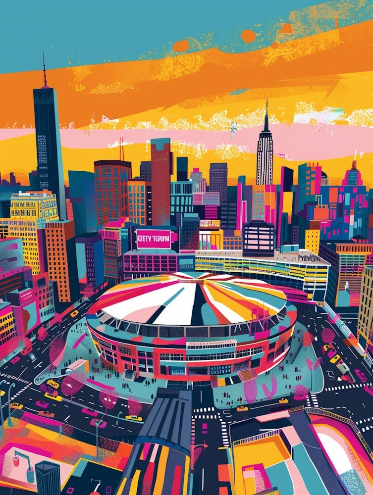 Madison Square Garden New York Colourful Silkscreen Illustration 1