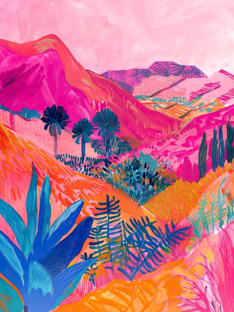 Pink Abstract Landscape Mountains