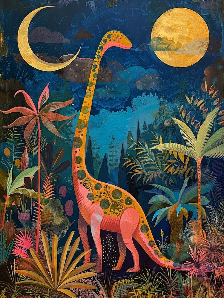 Colourful Dinosaur In The Landscape Painting 2