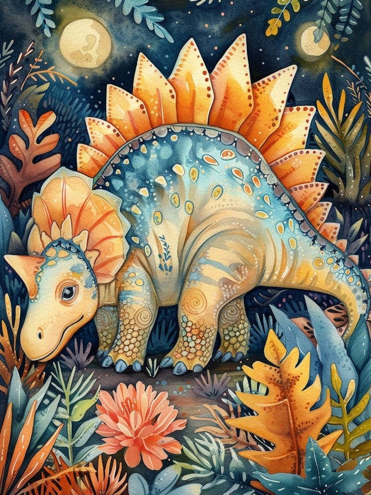 Pastel Pattern Rainbow Stegosaurus Dinosaur 2