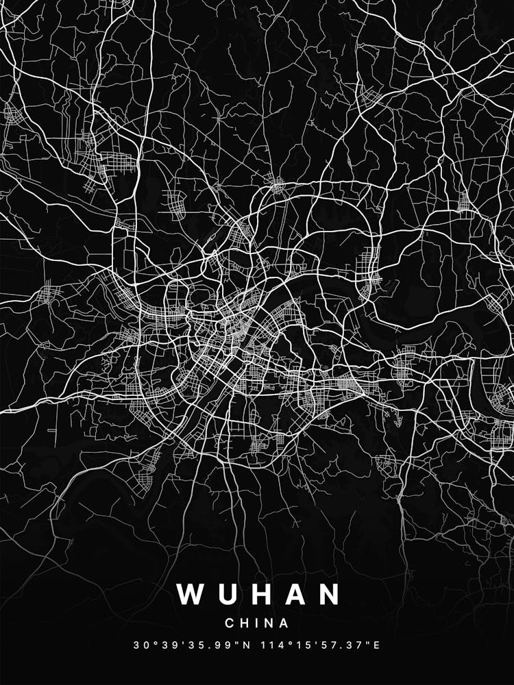 Wuhan China Black Map