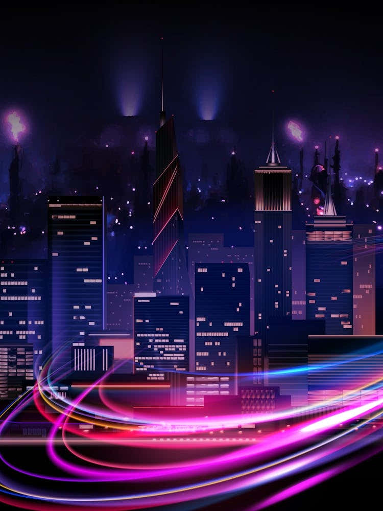 Neon city: fast lights #3 (synthwave/vaporwave/retrowave/cyberpunk) — aesthetic poster