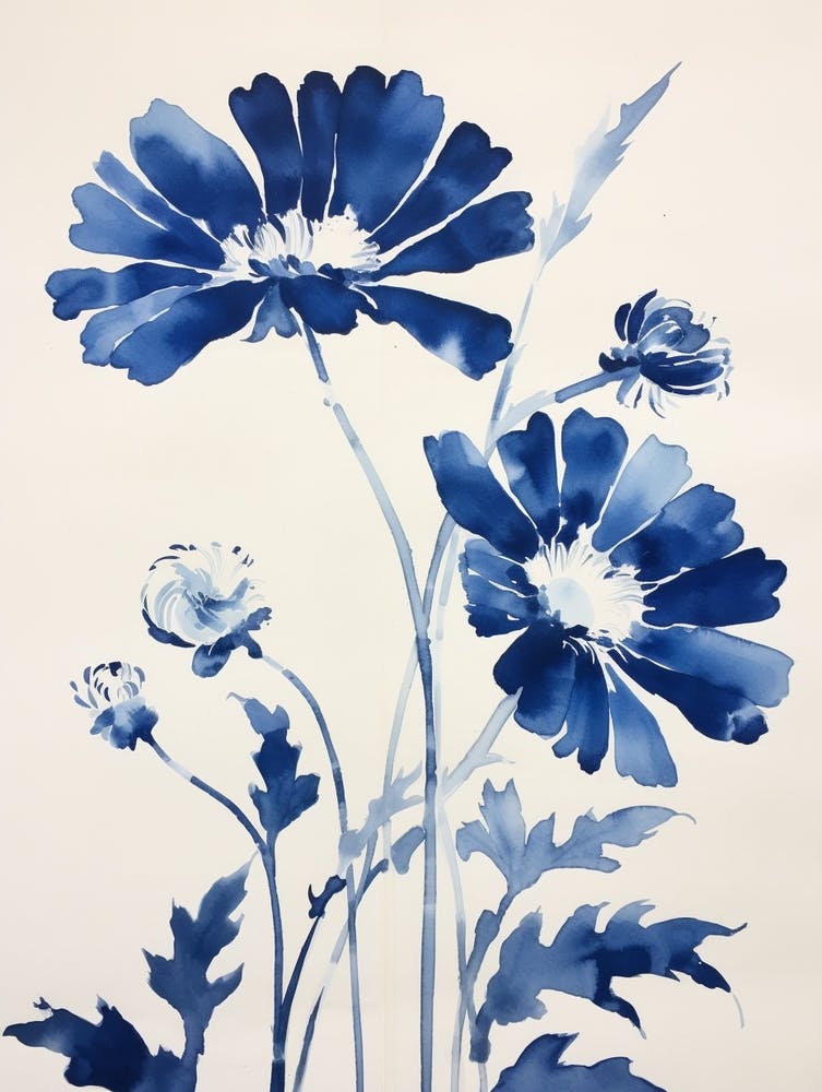 Blue Botanical Oxeye Daisy