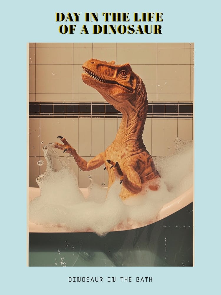 Dinosaur In The Bubble Bath Retro Collage 1 Poster
