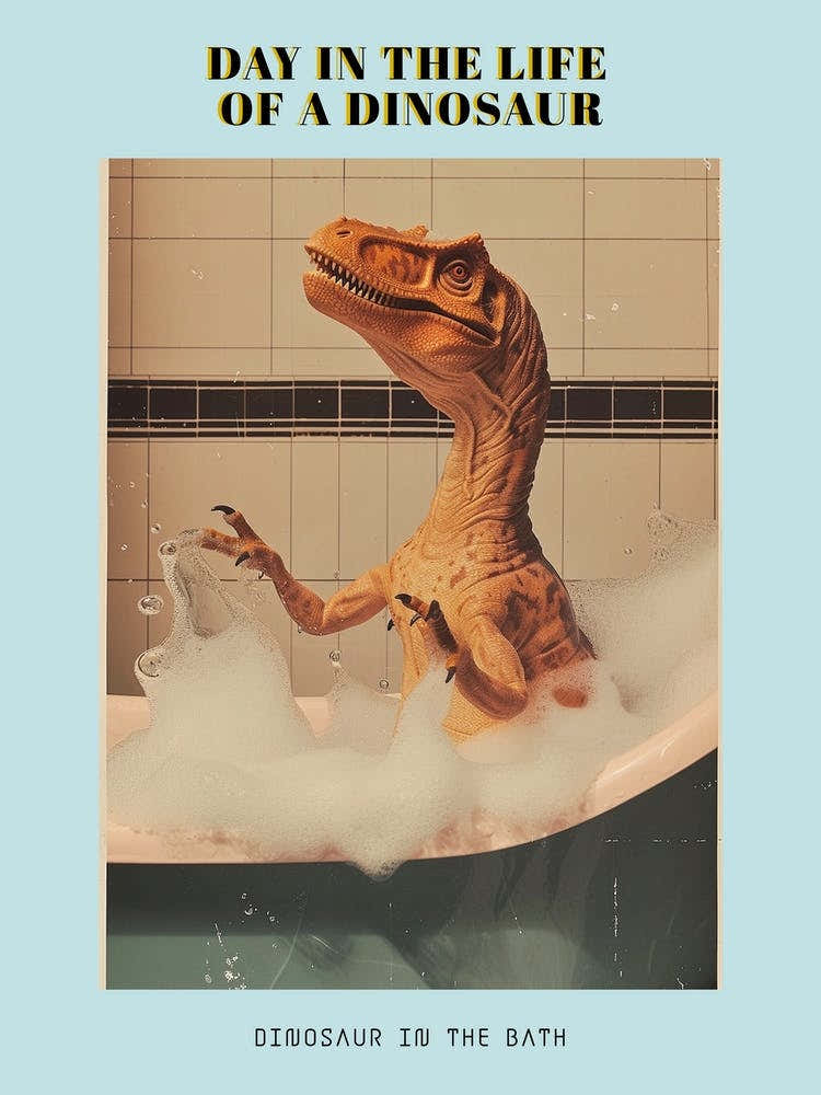 Dinosaur In The Bubble Bath Retro Collage 1 Poster