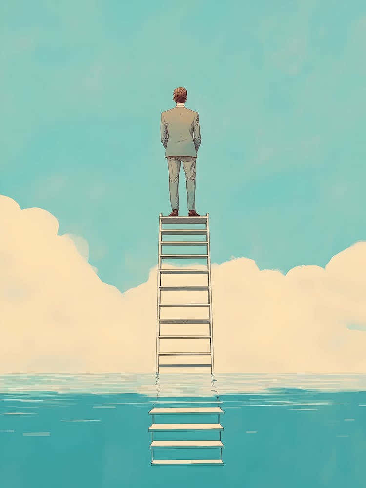 Businessman Standing On A Ladder