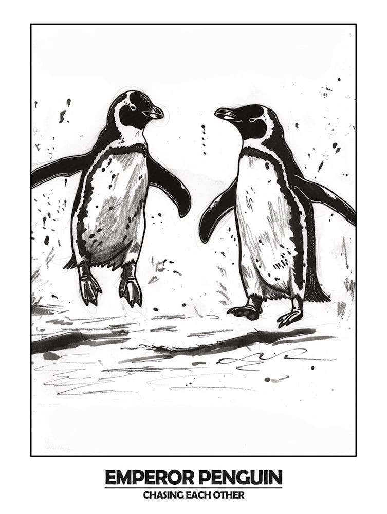 Penguin Chasing Eachother Poster 2