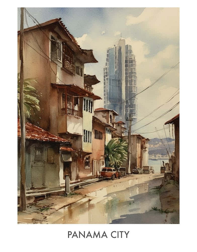 Panama City Watercolor 3travel Poster