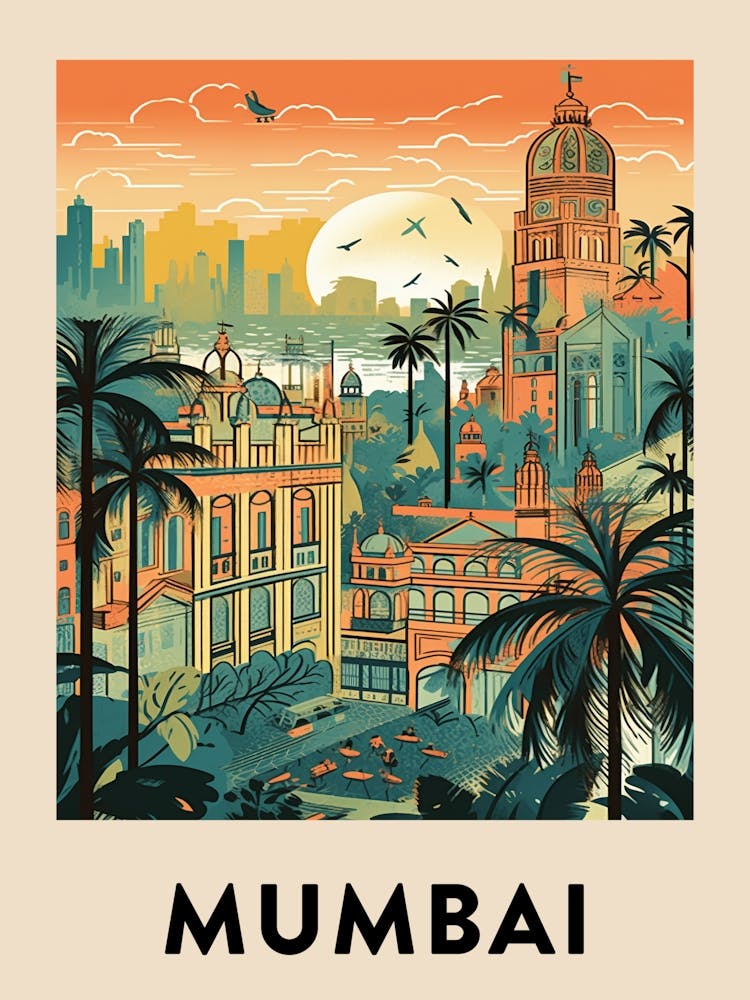 Mumbai 2 Vintage Travel Poster