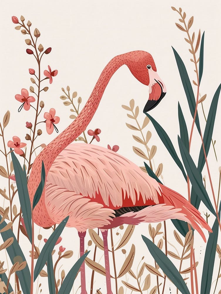 Andean Flamingo And Oleander Minimalist Illustration 4