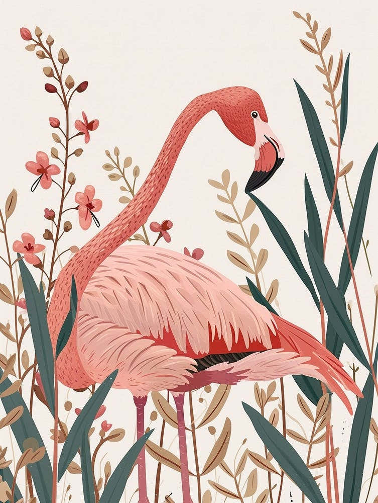 Andean Flamingo And Oleander Minimalist Illustration 4
