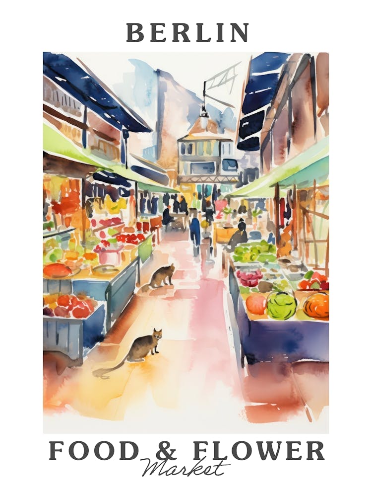 Food Market With Cats In Berlin 3 Poster