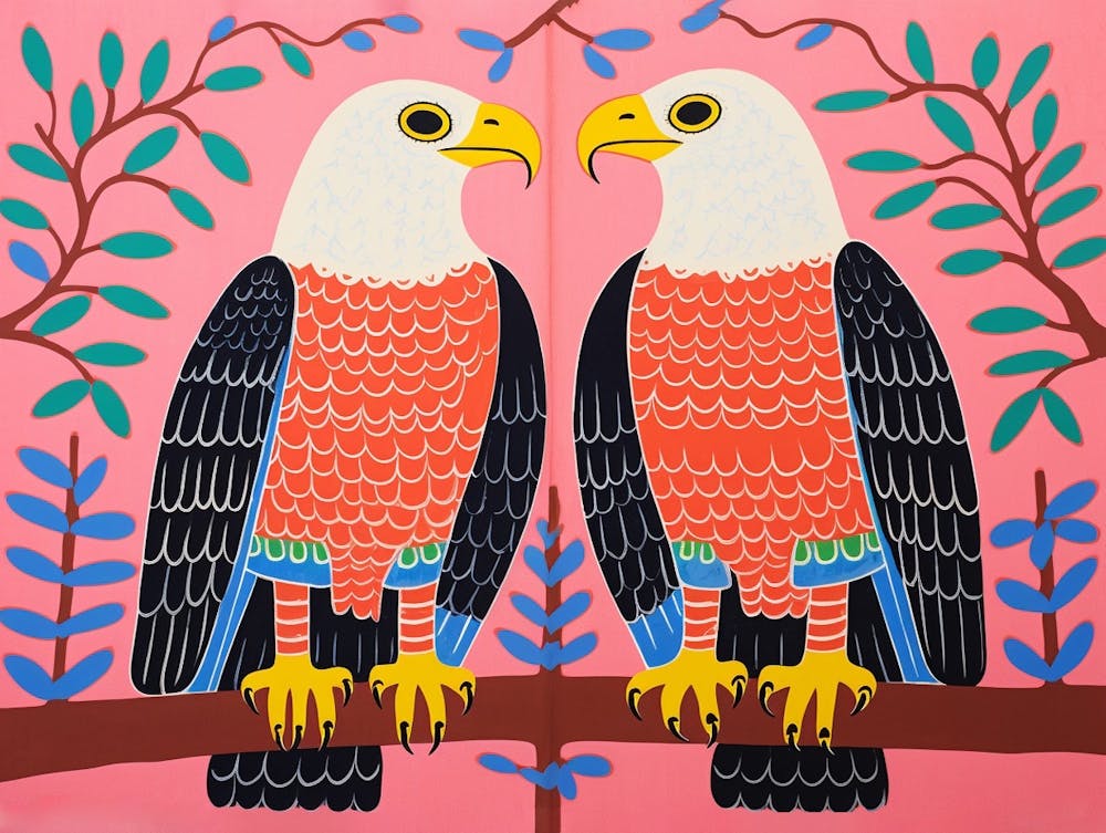 Bald Eagle 3 Folk Style Animal Illustration