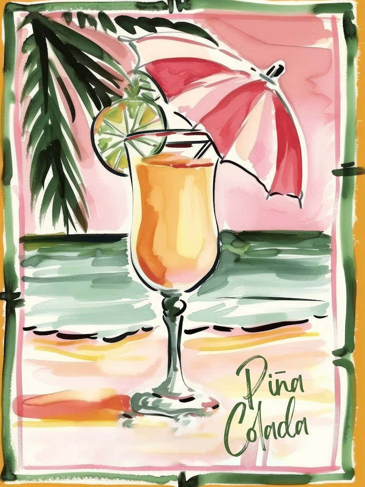 Pina Colada Cocktail Art Kitchen Umbrella