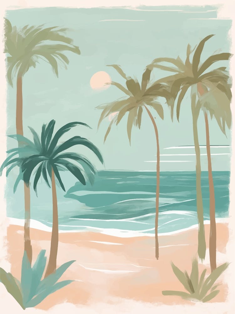 Beach Scene With Palm Trees