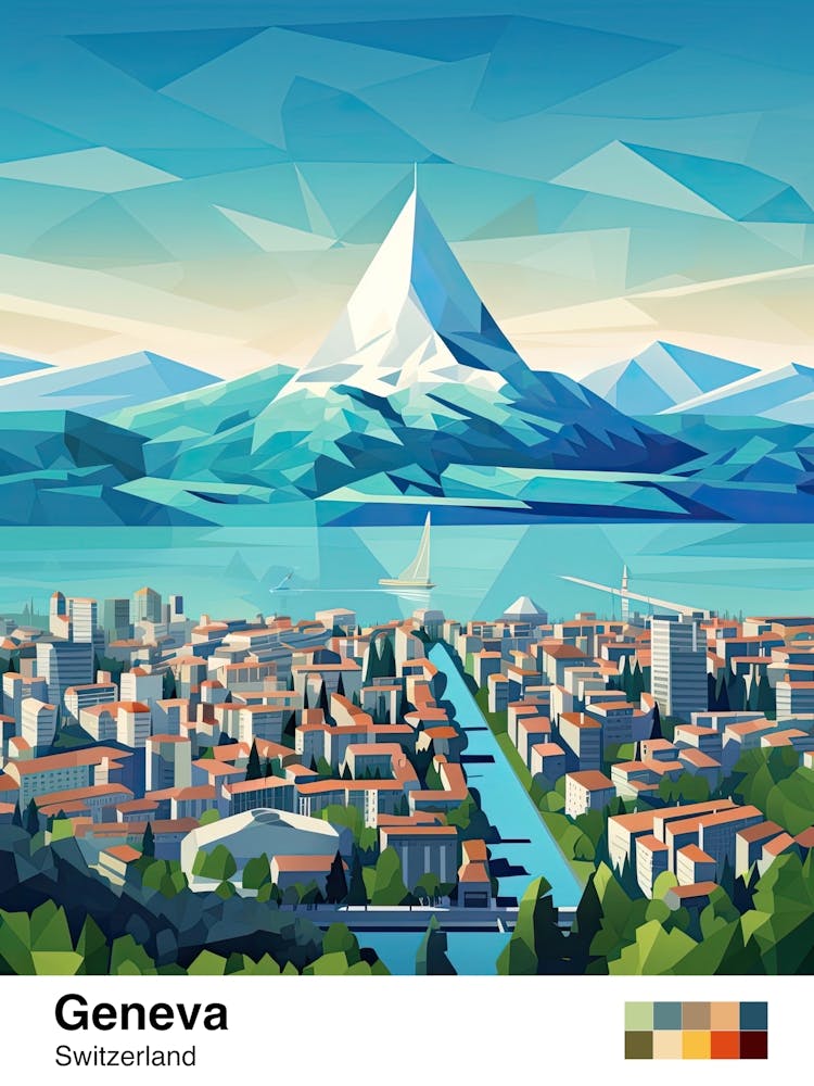 Geneva, Switzerland, Geometric Illustration 3 Poster