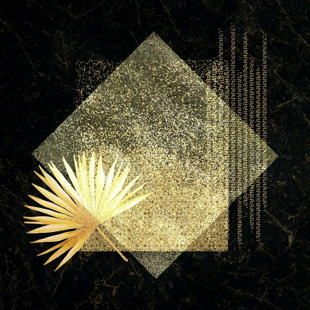 Gold Palm Leaf On Black Marble