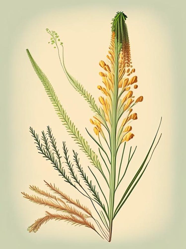 Horsetail Spices And Herbs Retro Drawing 2