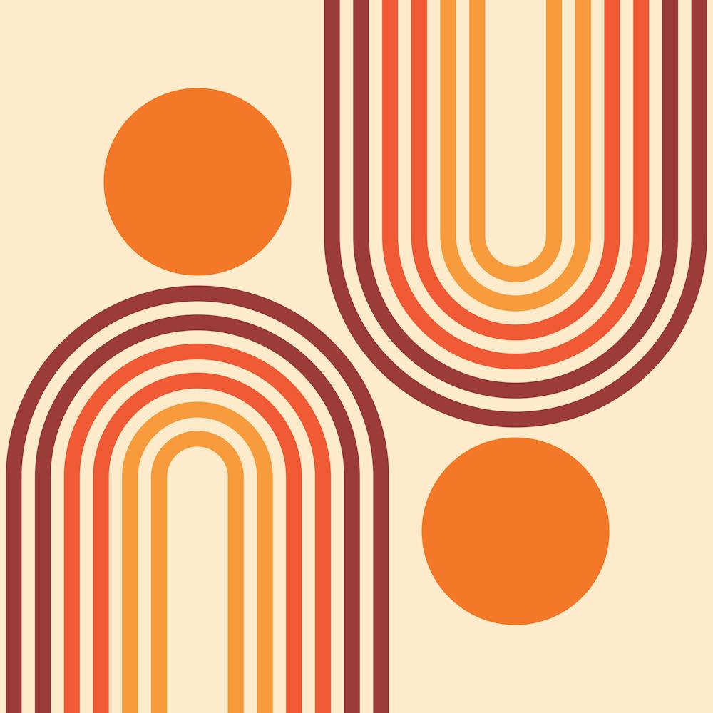 Mid Century Modern Geometric Rainbow And Sun Abstract A4 In Retro Vibes 02