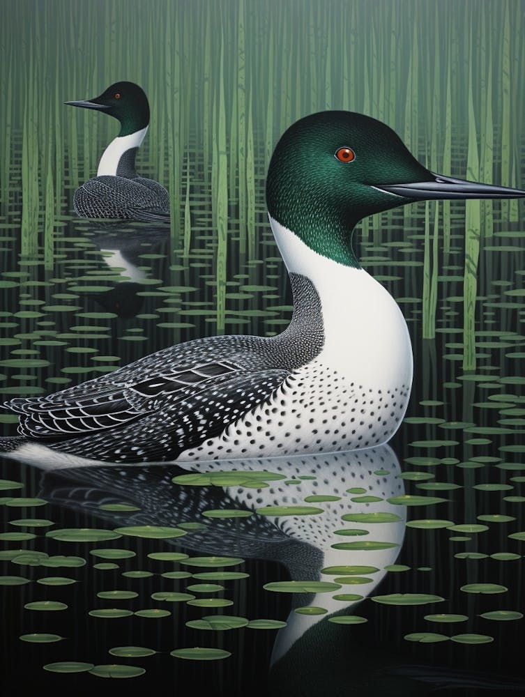 Ohara Koson Inspired Bird Painting Common Loon 3