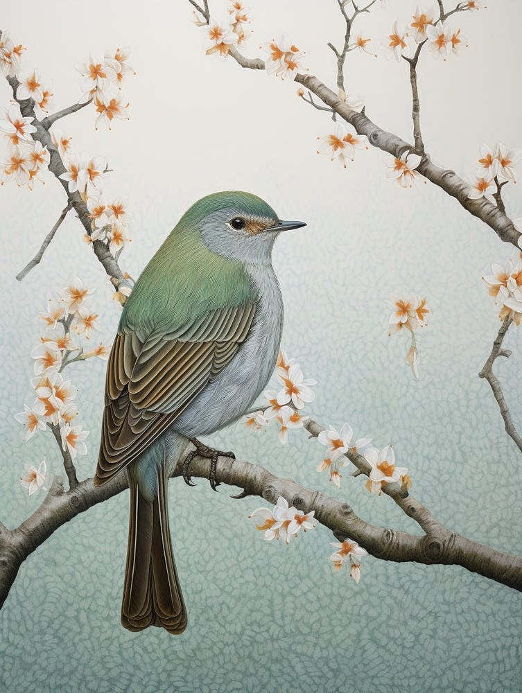 Ohara Koson Inspired Bird Painting European Robin 3