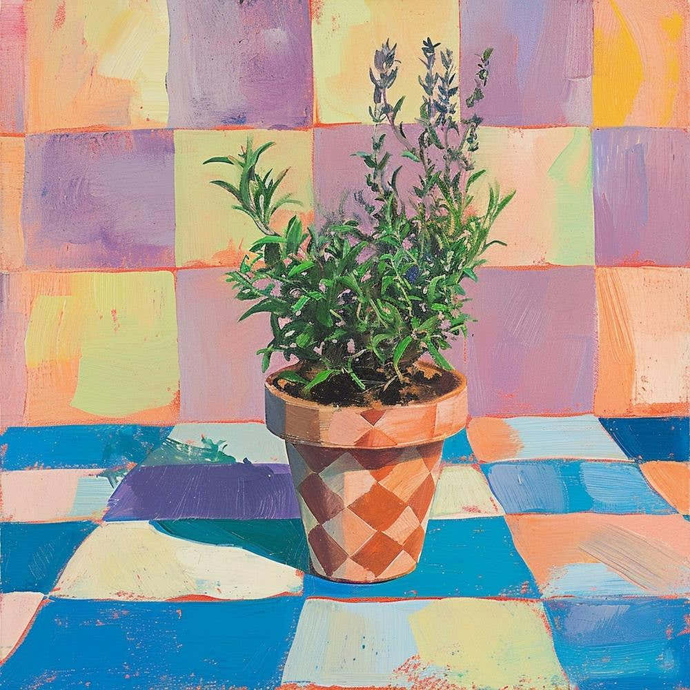 Potted Herb Pastel Checkerboard 1