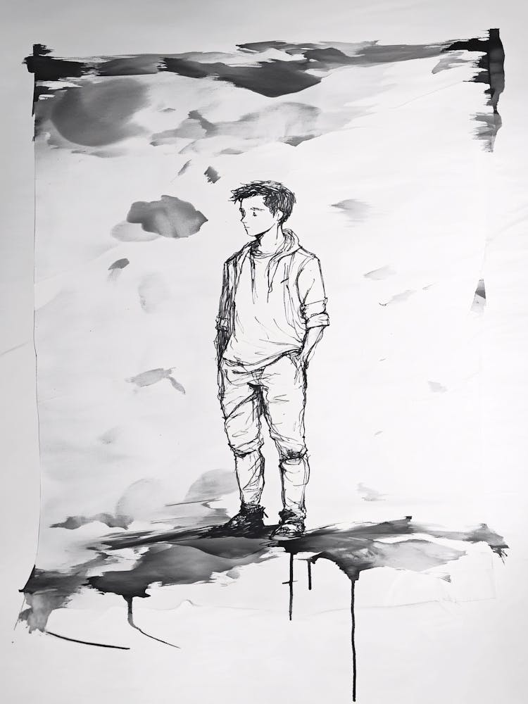 Boy Standing On Top Of A Cloud