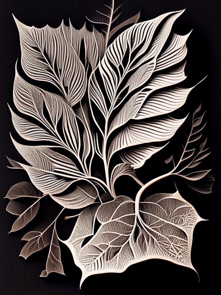 Peach Leaf Linocut 2