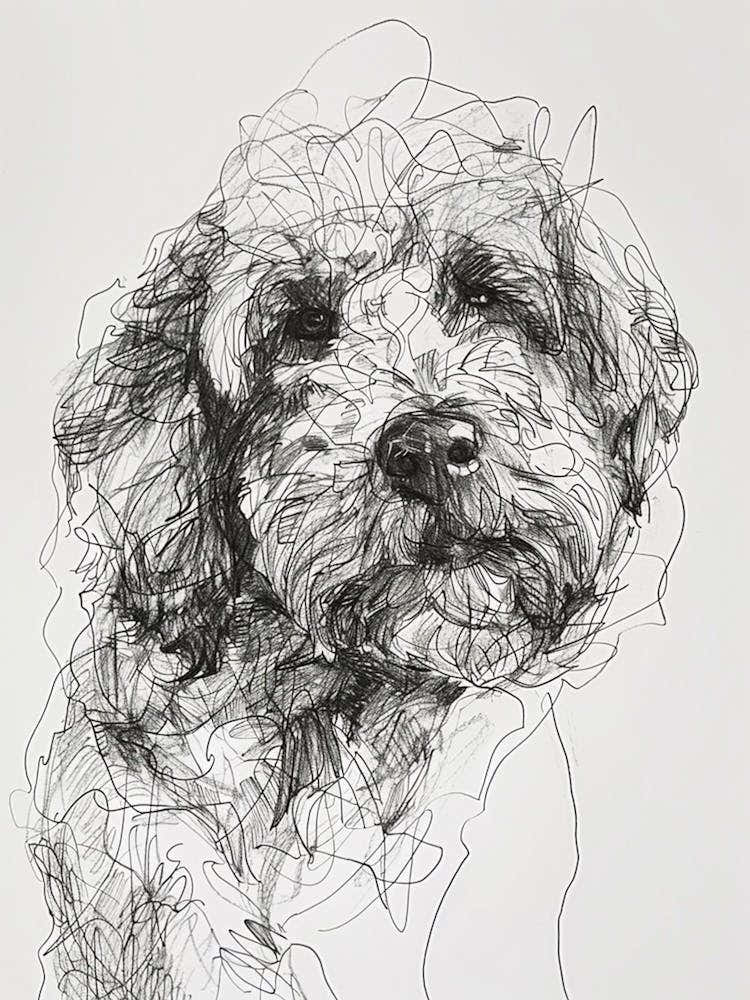 Long Hair Furry Dog Line Sketch 5